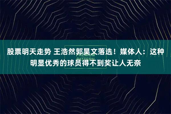 股票明天走势 王浩然郭昊文落选！媒体人：这种明显优秀的球员得不到奖让人无奈